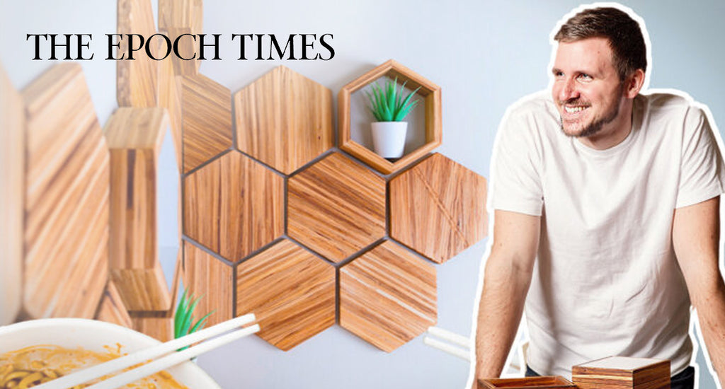 [As Seen on The Epoch Times] Entrepreneur Makes Trendy Tiles, Shelves, Tabletops From Used Bamboo Chopsticks From Restaurants
